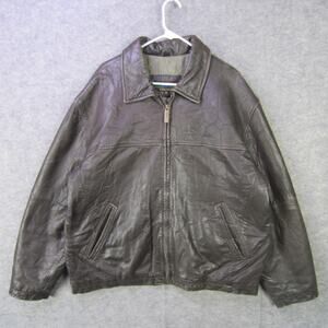 Alexander Julian Colours Jacket Mens XL Brown Leather Zip Front Collared Lined